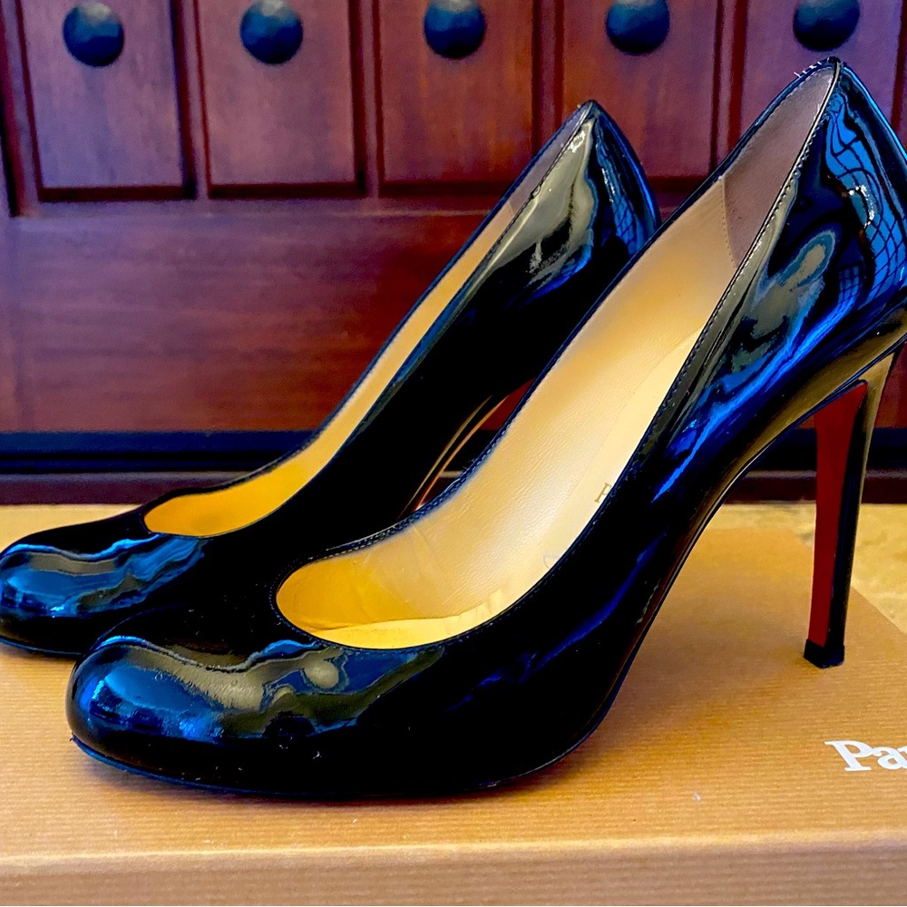 Christian Louboutin black satin simple pump 85mm